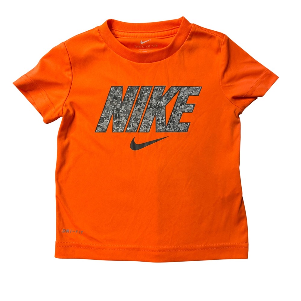 Nike T-Shirt Kids 2T Orange The Nike Tee Dri-Fit Camo Logo Athletic Short Sleeve